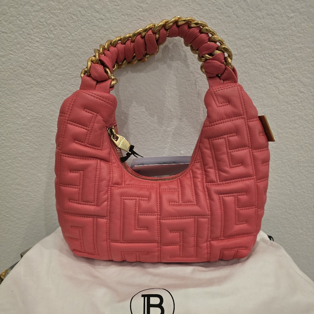 Balmain Pink Quilted Handbag with Gold Chain